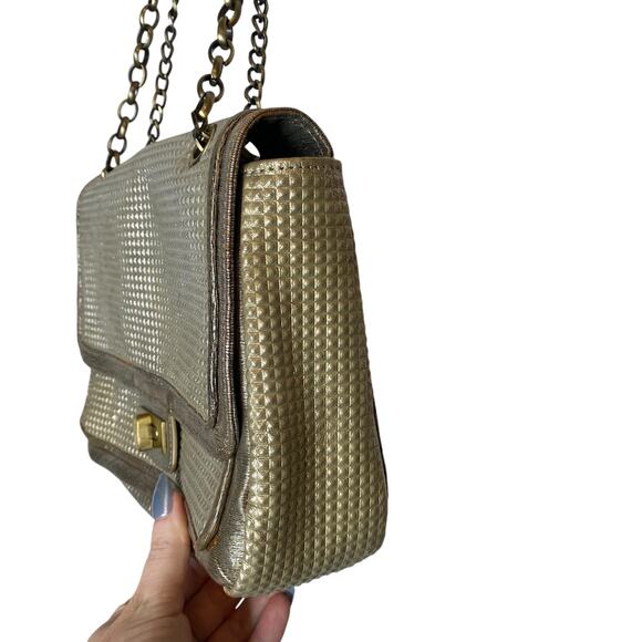 Sondra Roberts Leather Textured Convertible Crossbody Bag Gold Metallic Purse - Picture 5 of 10